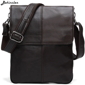 

Bokinslon Split Leather Fashion Shoulder Bag Mens Messenger Bag Retro Vertical Small Shoulder Bag Casual Male