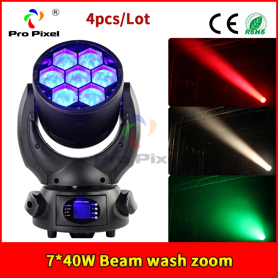 4pcs 7X40W Beam wash Zoom Moving Head Light RGBW Stage Light LED Beam Wash lights with DMX 512 for Family Party Dj Lighting