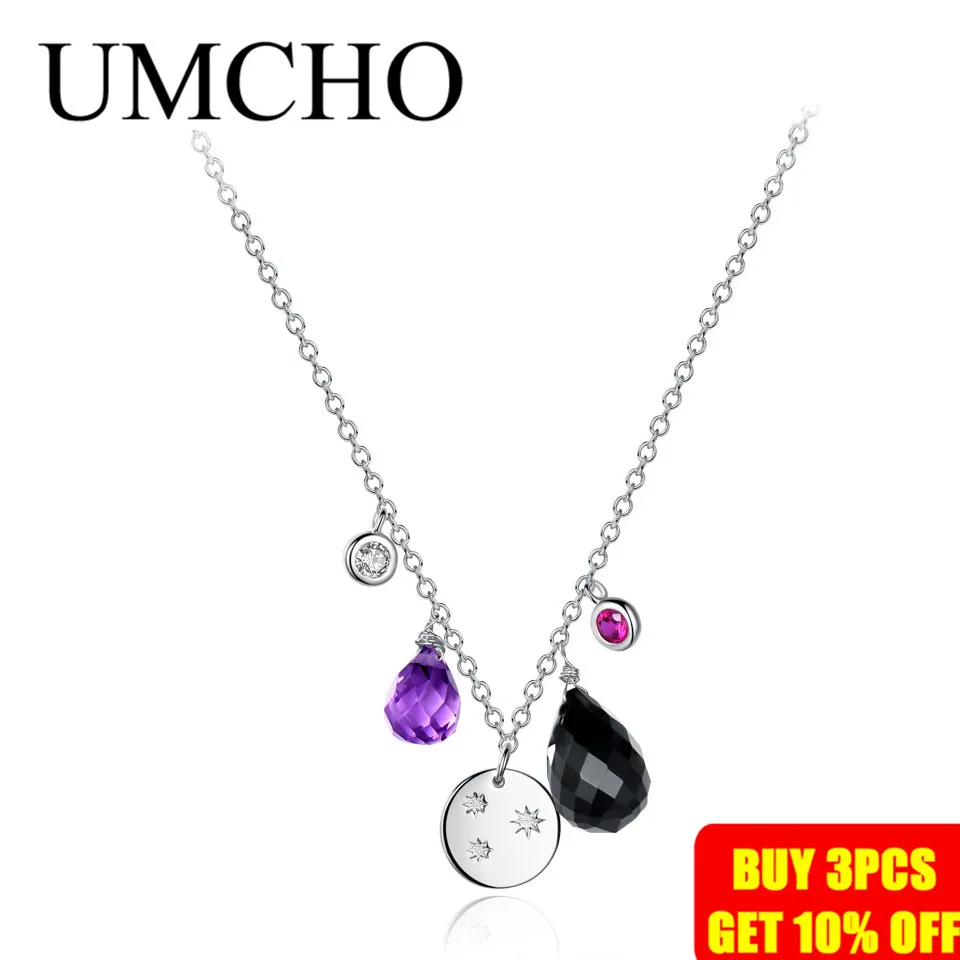 UMCHO натуральный агат Настоящее 925 пробы Серебряное ожерелье для женщин Персонализированные натуральный аметист камень подвески ювелирные изделия подарок