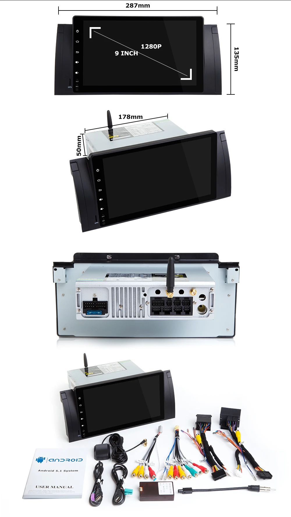 Sale 9" DSP 8 Core 4GB 64G Android 9.0 Car stereo For BMW X5 E53 BMW E39 5 Series multimedia Radio GPS Audio RDS Steel wheel control 19