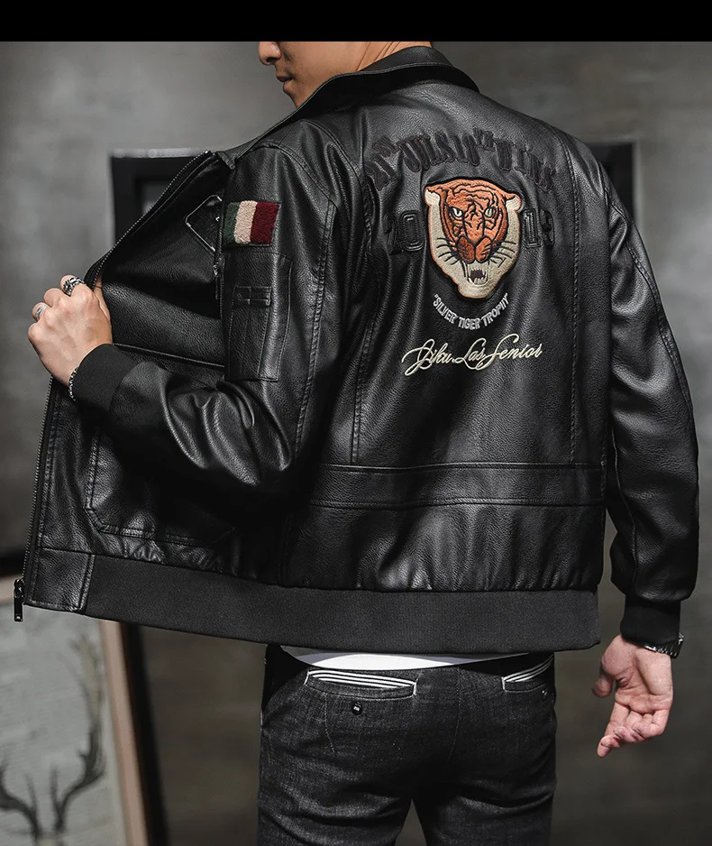 Осенний стиль, корейский стиль, повседневный тренд, Вышитое кожаное пальто, Подростковая креативная мотоциклетная мужская куртка