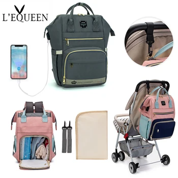 

LEQUEEN USB Diaper Bag Backpack Baby Bags Nursing Care Maternity Diaper Multifunction Waterproof Mummy Bag Backpack For Mom