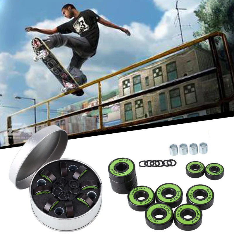 8pcs Skateboard Longboard Roller Skate Bearings with Washer Spacer Box Kit Black Sports Aaccessories Sports Supply Birthday Gift