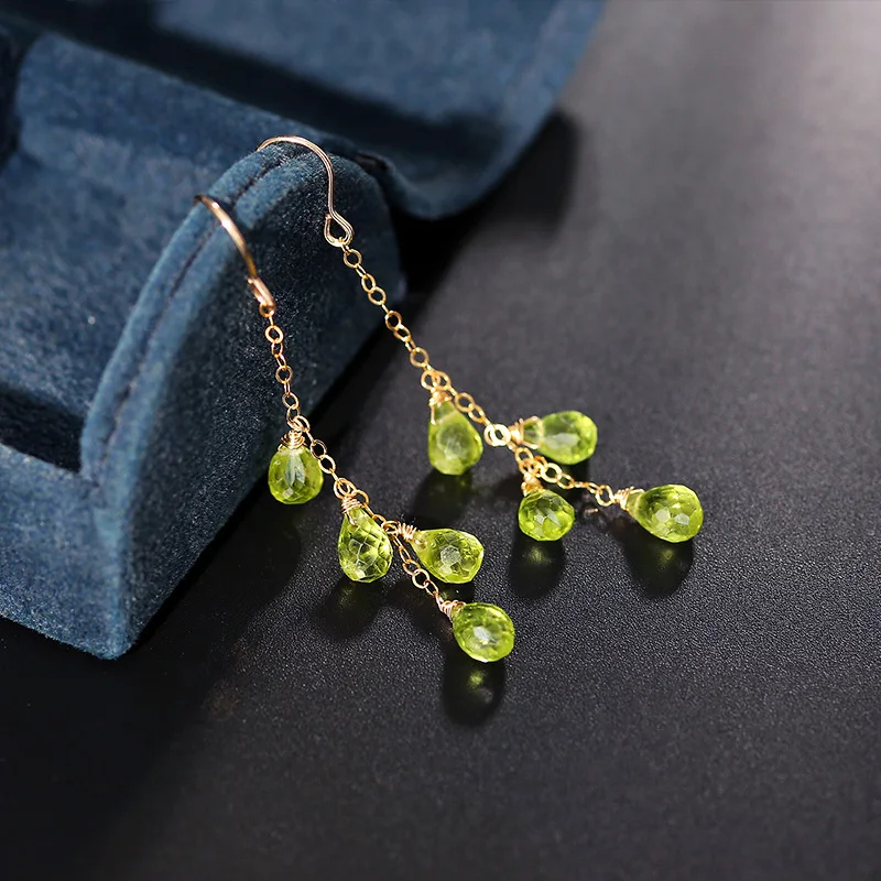 DAIMI 14K Gold Injection Peridot Earrings Female Simple Valentine's Day Gift for Girlfriend | Украшения и аксессуары