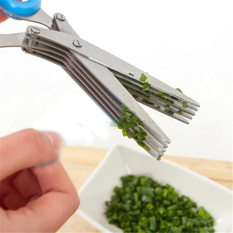 Multilayer Stainless Steel Multifunctional Knives Kitchen Scissors Chive Cutter Herb Spice Kitchen Slicer Shredded Scallion Cut