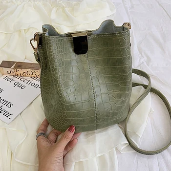 

Hot Stone Pattern PU Leather Bucket Crossbody Bags For Women NEW Small Summer Messenger Shoulder Bags Ladies Travel Handbags