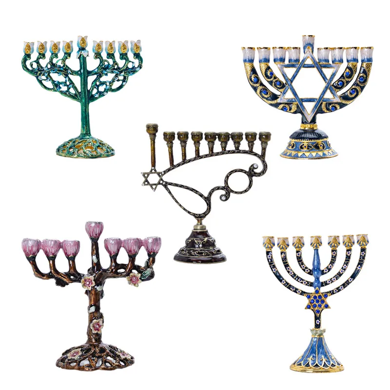 H& D 5 стилей Иудейская Менора Античная коллекция Hanukkah Menorah Статуэтка ручная роспись подсвечник держатель для дома вечерние украшения подарок