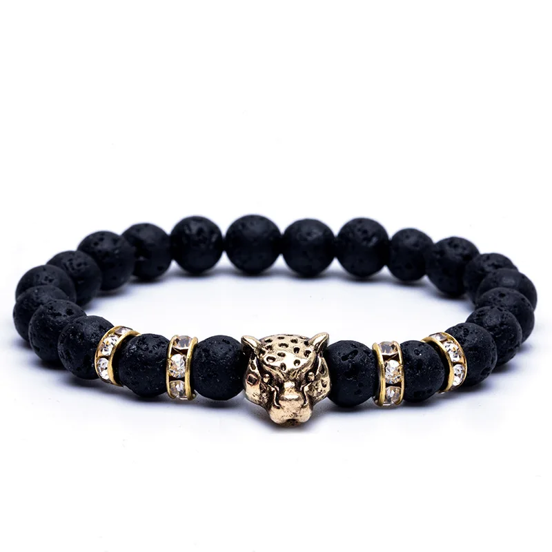 

Natural Stone Beads Men Bracelets Lucky Charm Matte Black Bead Onyx Stone Matt Leopard Bracelets For Men Jewelry Gift free ship