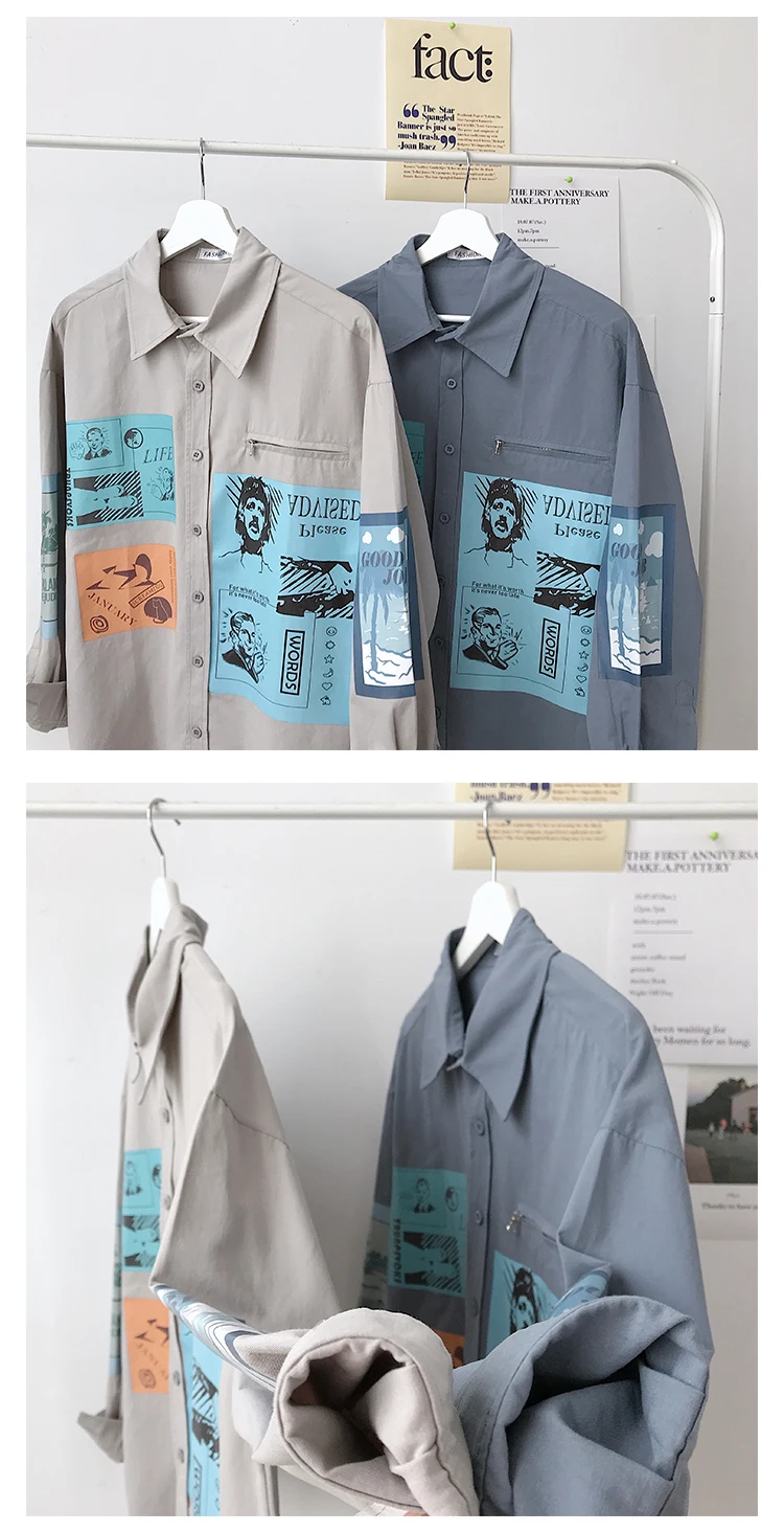 Privathinker женские блузки с принтом коллаж рубашка с отложным воротником Женская корейская уличная одежда Рубашки женские осенние свободные топы 5XL