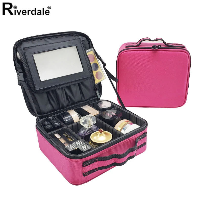 Brand Women Portable Makeup Bag Nylon Make Up Organizer Bag Waterproof Travel Cosmetic Suitcases Female Beautician Storage Box