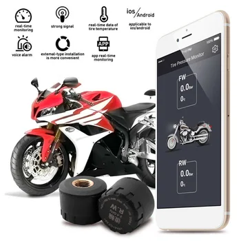

Motorcycle Tire Pressure Detector Monitor TPMS External Smart Bluetooth4.0 Gauge Alarm System Security Support
