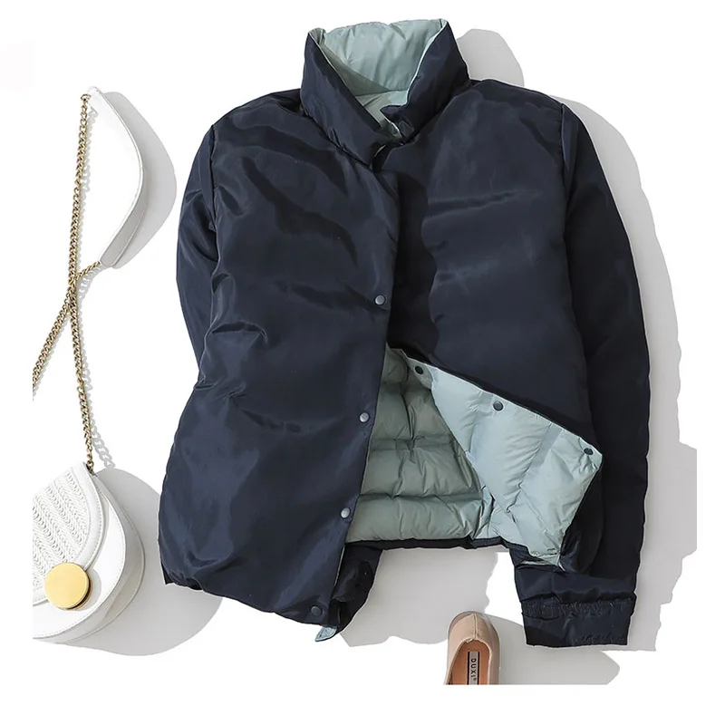 Beste Fitaylor Winter Vrouwen Dubbelzijdig Donsjack Stand Kraag Witte Eendendons Jas Double Breasted Warme Korte Sneeuw Uitloper