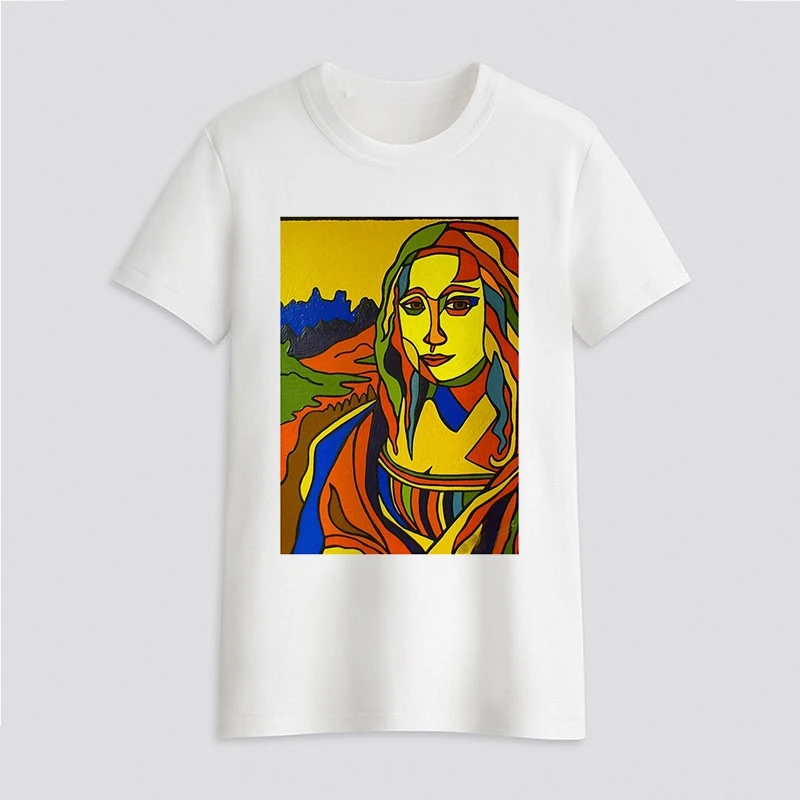 Women's T-shirt funny Mona Lisa Print T-shirt Clothes White TShirt Harajuku Graphic T-shirt Fashion Landscape T-shirt Female