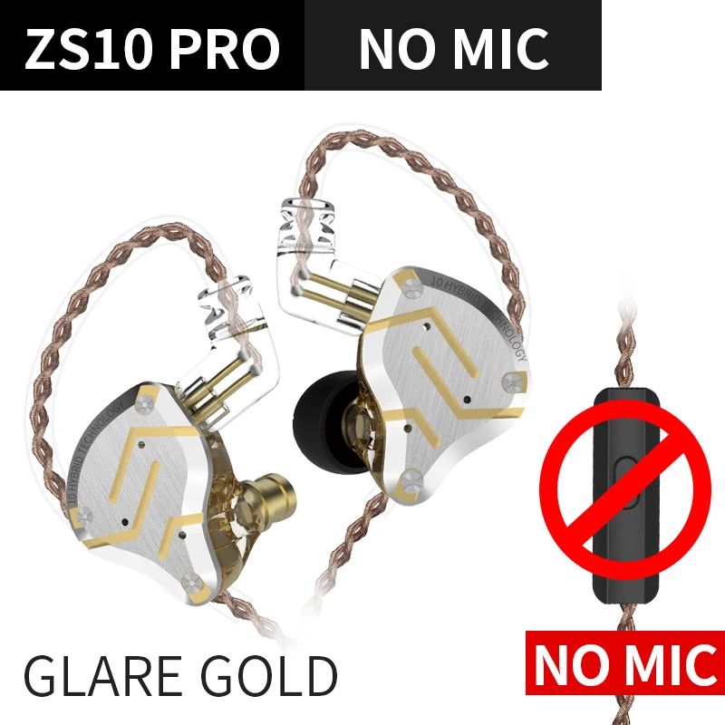 gold no mic KZ ZS10 профессиональные наушники 4BA+ 1DD гибридные наушники в ухо HIFI гарнитура DJ монитор наушники KZ ZS10PRO AS10 ZSX CCA C10 C16 - Цвет: gold no mic