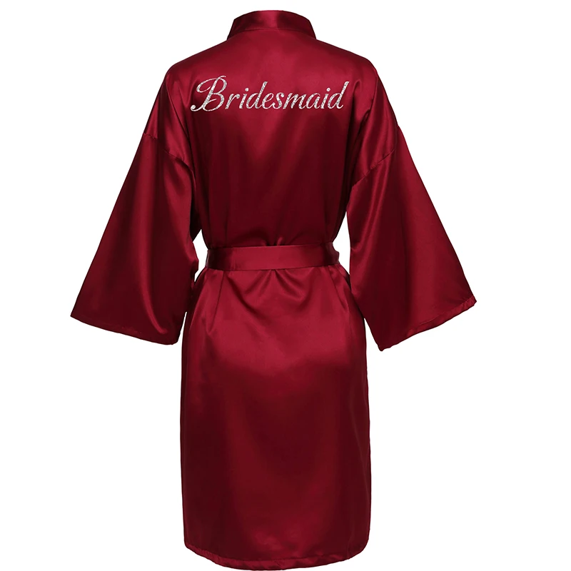 Owiter бордовое женское шелковое атласное свадебное платье, кимоно, халат для подружки невесты, одежда для свадебной вечеринки, ночное белье, халат, платье серебряного цвета - Цвет: burgundy bridesmaid