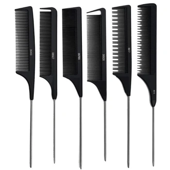 

Professional Heat Resistant Salon Black Metal Pin Tail Antistatic Comb Hard Carbon Cutting Comb Hair Trimmer Brushes