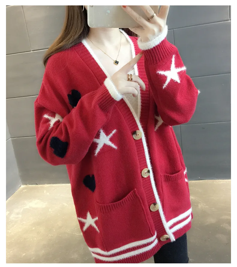red cardigan Woherb кардиган трикотажные пальто женские карманы пэчворк Свободный кардиган Ранняя осень корейский стиль Потяните повседневные модные пальто 90694 - Цвет: red cardigan