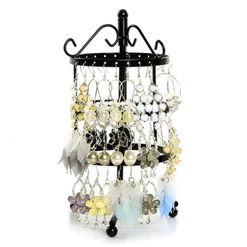 

76 Holes 3 Tiers Round Rotating Jewelry Holder Earrings Ear Studs Metal Stand Organizer Rack Table Display Showcase Shelf Hot