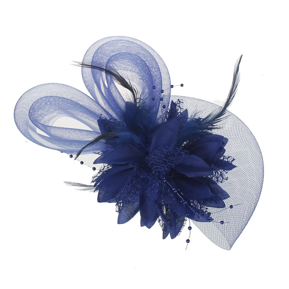 Fashion Women Fascinator Net Bow Tie Mesh Hat Cocktail Party Headdress Bridal Wedding Hair Accessories - Цвет: Dark Blue