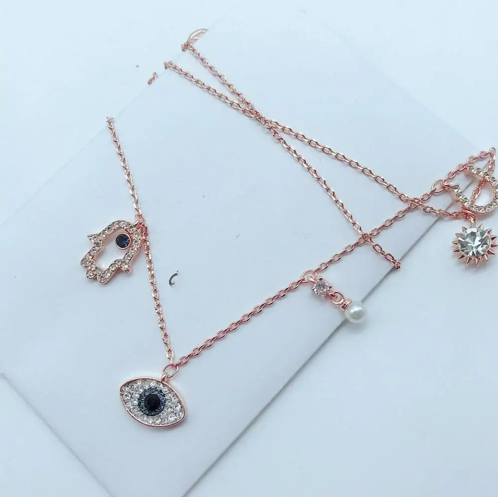 Cena Wysokiej jakości frędzle SWA diabelskie oko. Perłowy inkrustowany długi wisiorek naszyjnik na obojczyk