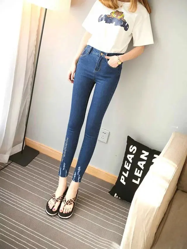 Spring And Summer Light Color New Style Versitile Fashion Korean-style Trend WOMEN'S Stretch Jeans Slim Fit High-waisted WO
