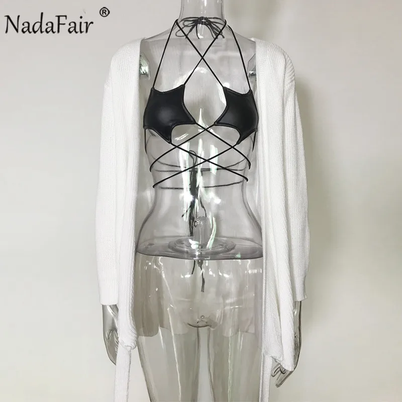 Ceny Nadafair V Neck tunika biały sweter sukienka jesień z długim rękawem zasznurować Wrap Casual Mini dzianiny sukienka zimowa kobiet