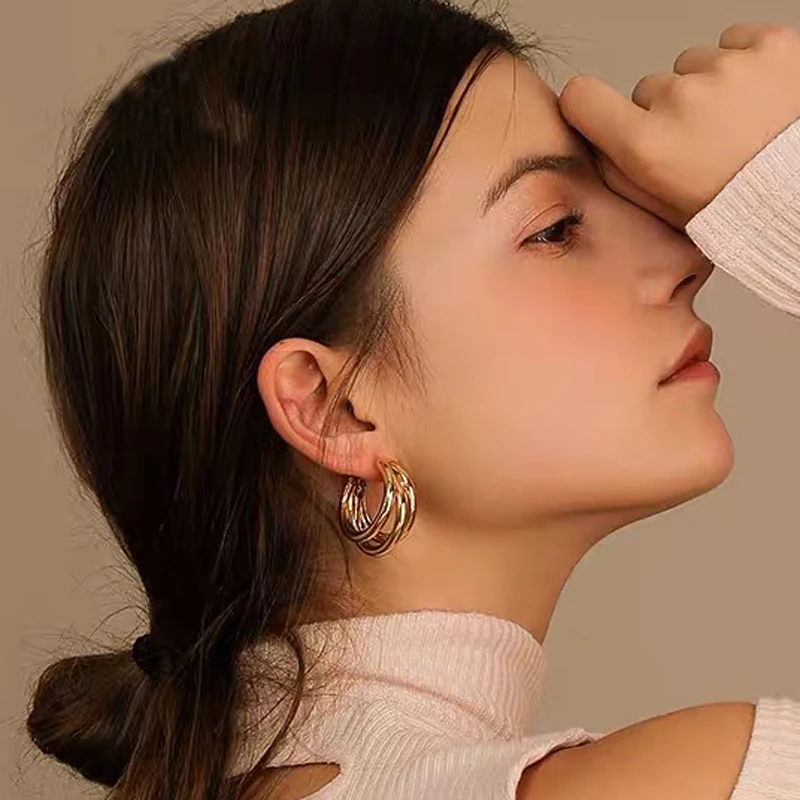 2019 новые женские серьги металлические геометрические Многослойные модные