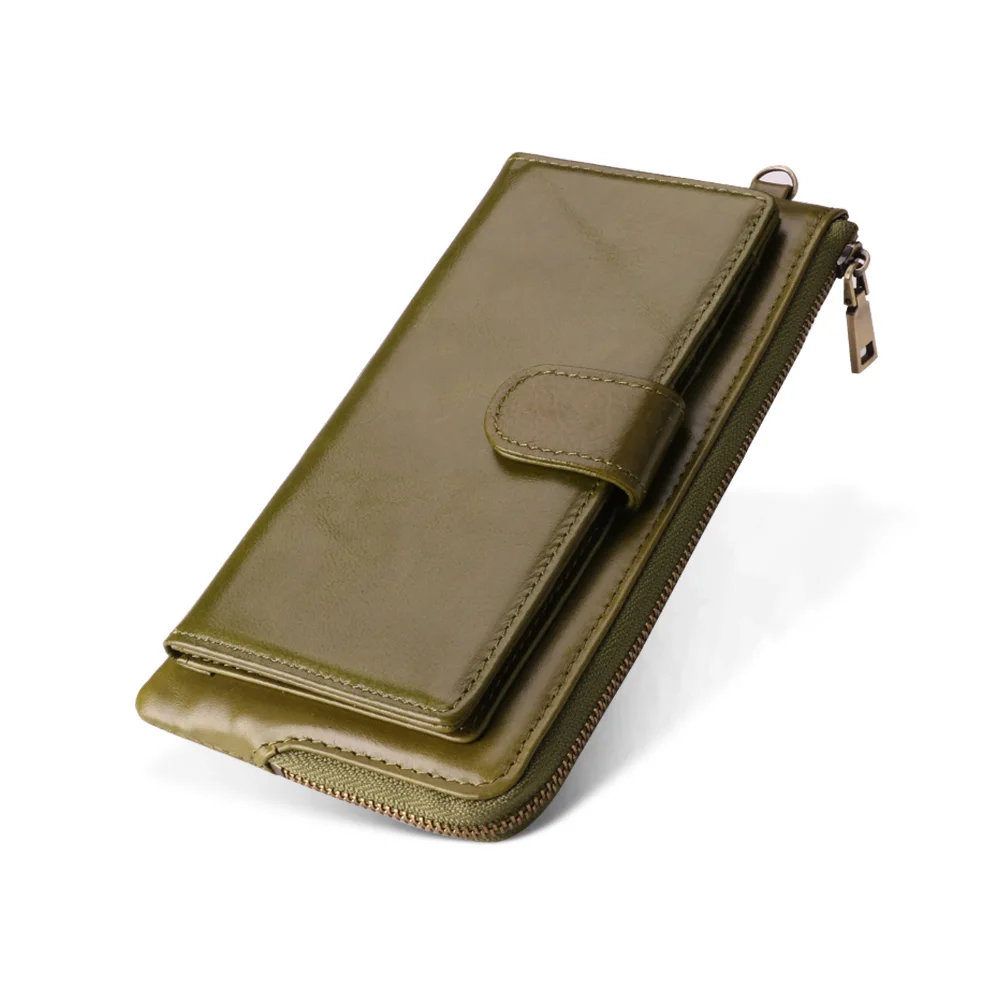 JOGUJOS Women Long Wallet Genuine Leather Wallets RFID Phone Bag Coin Purse Card Holder Women's Long Design Purse Clutch Wallet - Цвет: Green