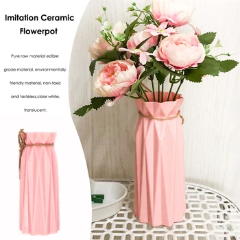 

1pc Origami Plastic Glass Vase White Imitation Ceramic Flower Pot Flower Basket Flower Vase Decoration Home Nordic Decoration