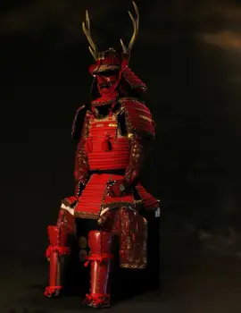 Japanese Traditional Armor General Wear able Antiquity Red Metal Men Vintage