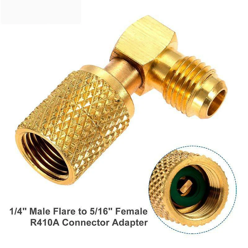 1/4" Male 5/16" SAE Female Swivel Port Elbow Brass Adapter for R410A Split HVAC 