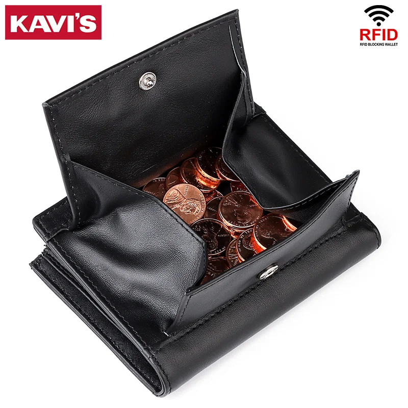 

KAVIS Brand Cow Genuine Leather Men Wallet Coin Purse Small Mini Card Holder Vintage PORTFOLIO Portomonee Hasp Male Pockect New