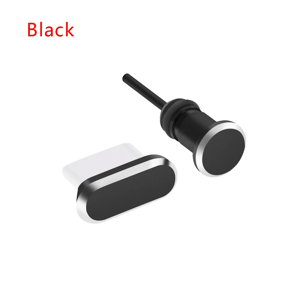 Цветной металлический Тип C порт зарядки Анти-пыль 3,5 мм разъем для наушников пылезащитный Разъем для samsung S10 аксессуары для телефонов - Цвет: Black