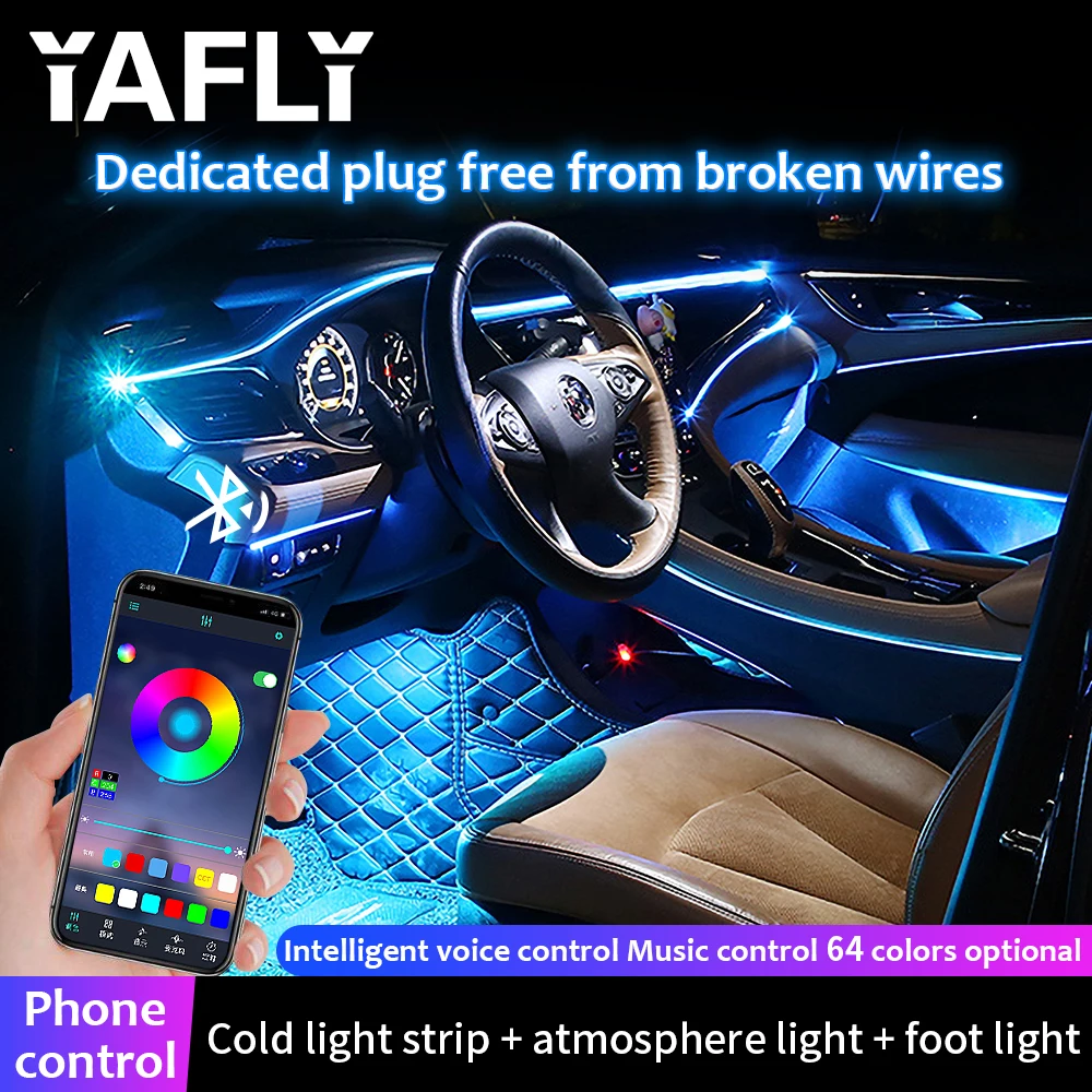 

10 in 1RGB LED Atmosphere Car Light Interior Decoration Fiber Strip Lights By App Control Decorative Ambient Lamp Dashboard Lamp