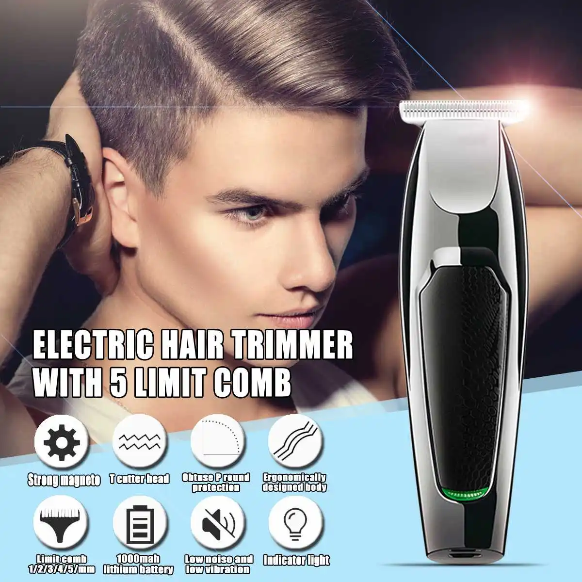 10W Electric Hair Trimmer USB Rechargeable With 5 Limit Comb Minimum Hair Length 0.1mm Hair Carving