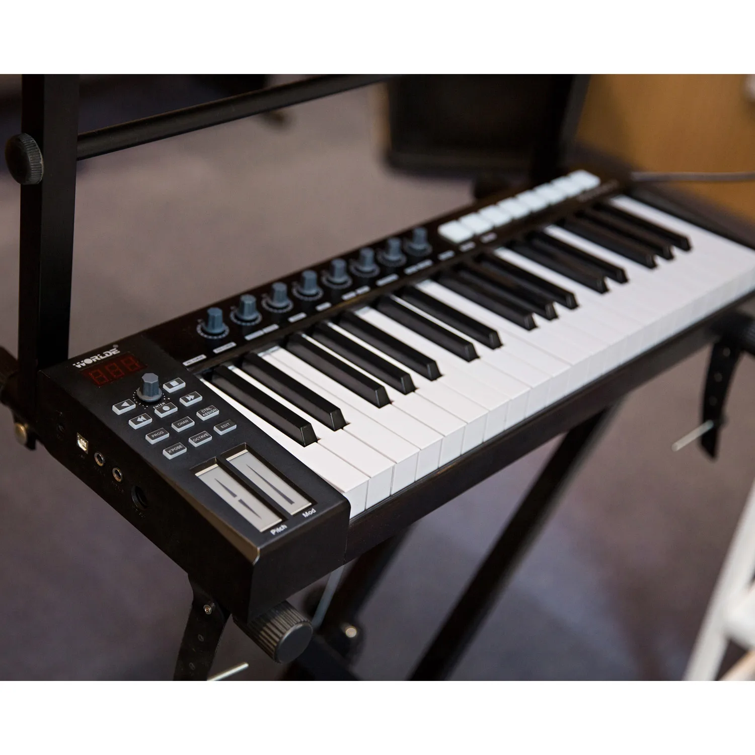 37/25 клавиш USB MIDI контроллер клавиатура 37 полу-взвешенные клавиши 8 RGB с подсветкой триггерные подушки светодиодный дисплей с USB кабелем
