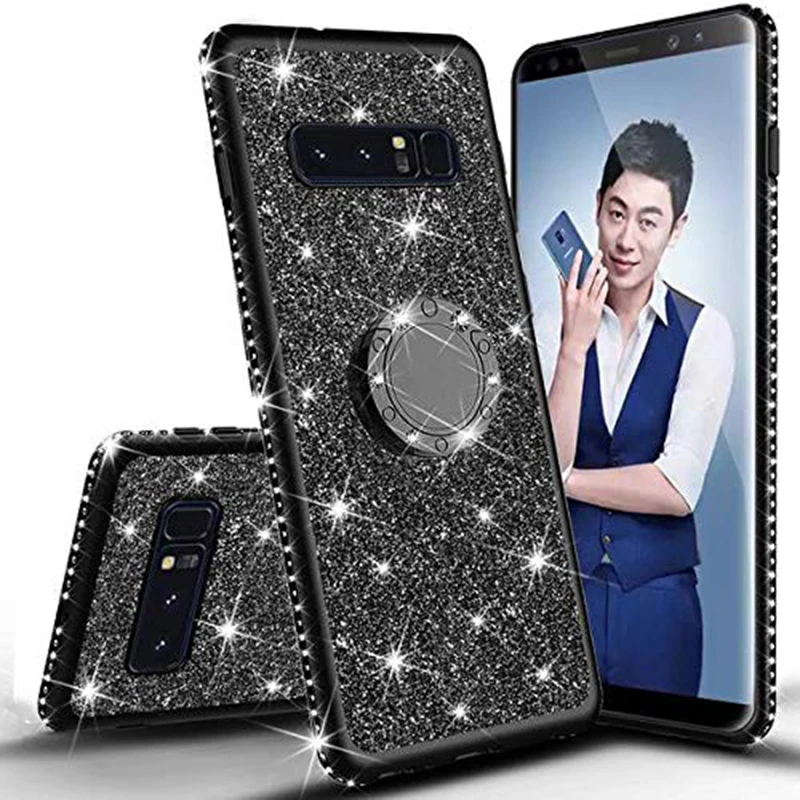Блестящий Прозрачный чехол с подставкой для Samsung Galaxy S10 S9 S8 A8 Plus Note 10 9 S10E J7