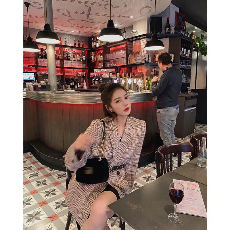 

2019 New Style PA Screen Early Autumn of Pattern Suit Multi Way Worry Not Fee Brain Retro Middle Long Coat Women's