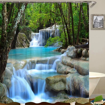 

Waterproof Anti-mildew 3D Waterfall Bathroom Shower Curtain Window Curtain Bath Mat With Hooks 180*180cm
