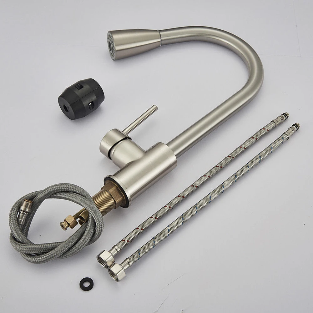  Tap Pull Out Brushed Nickel Stream Rotation Swivel Sink Single Hole Durable Mixer Kitchen Faucet Sp - 4000040019055