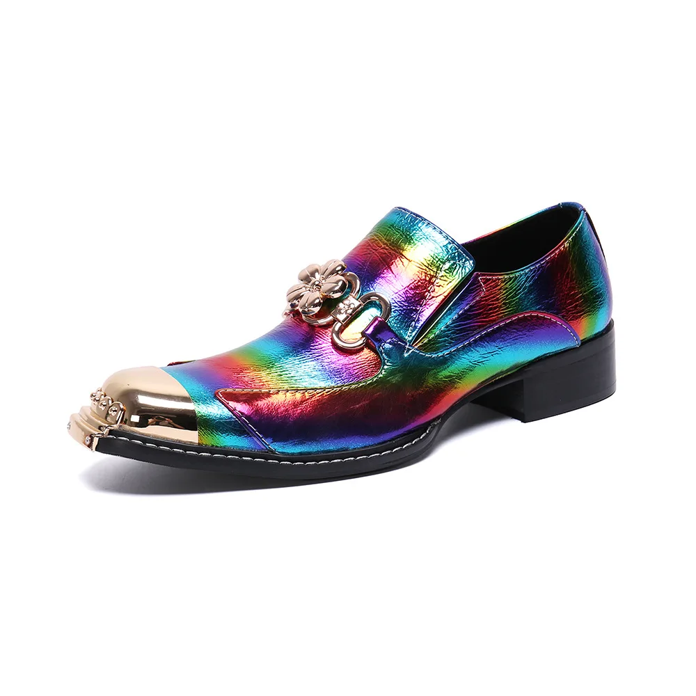 

Shoes Male Genuine Leather Pointed Metal Toe Casual British Style Shoes for Men Loafers Full Grain Leather Cow Leather Slip-on