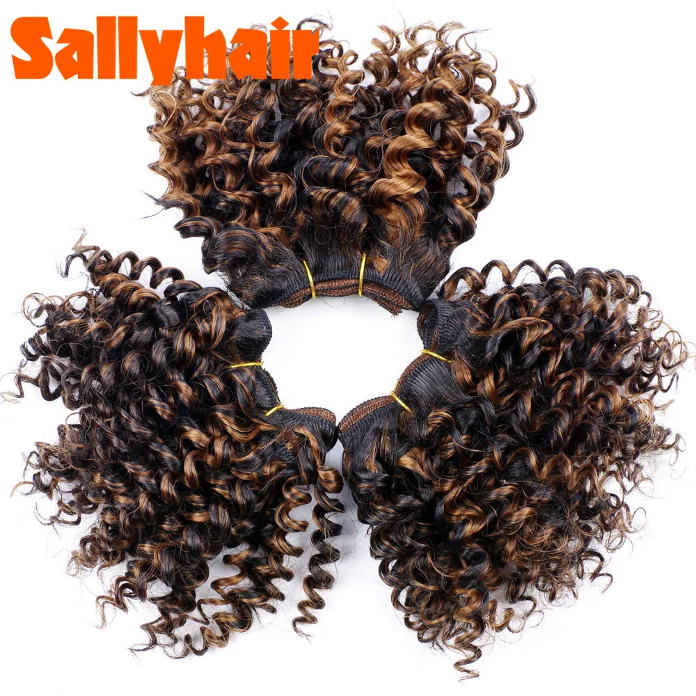 Sallyhair Ombre Color Afro Kinky Curly Crochet Hair Weave Mixed Black Burgundy Synthetic Hair Extensions 3pclot Hair Weavings  (37)
