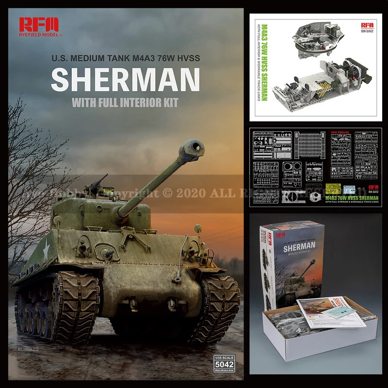 С полным интерьером [модель RYEFIELD] RFM RM 5042 1/35 SHERMAN Средний бак M4A3 76w HVSS|Наборы для