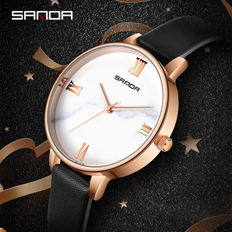 

SANDA Hot Selling Female Students Watch Korean-style Women's 3D Dial Quartz Watch Leather Watch