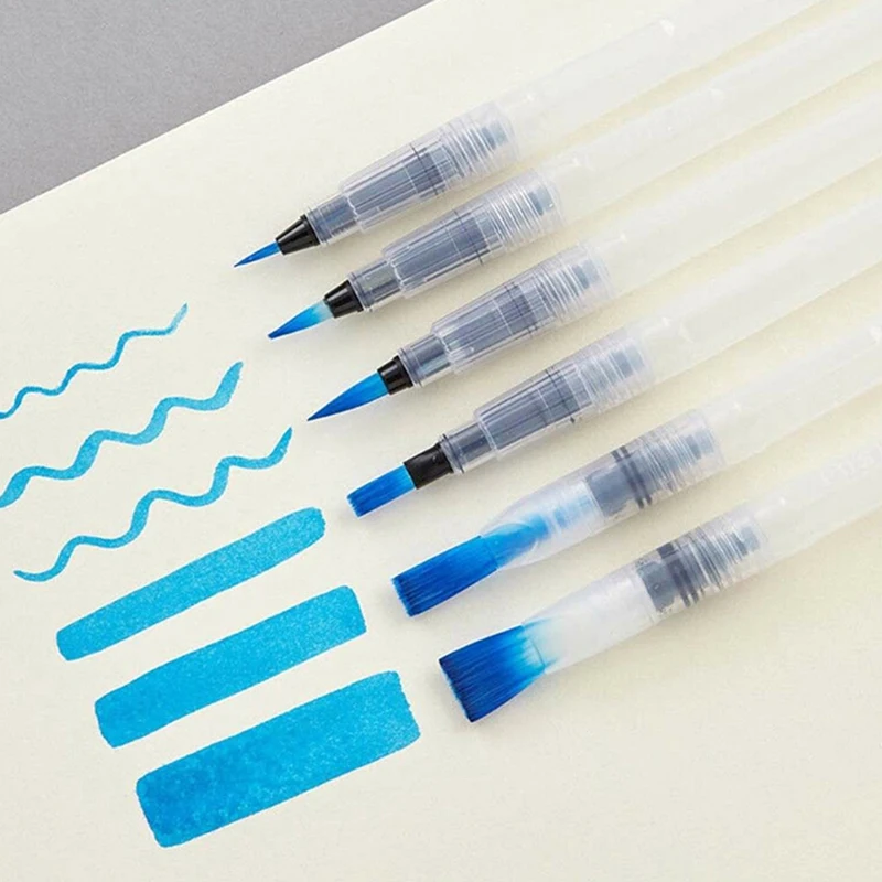 6 PCS Set Water Paint Soft Brush Pen Watercolor refillable Nylon Tip For Painting Drawing Art Supplies | Канцтовары для офиса и