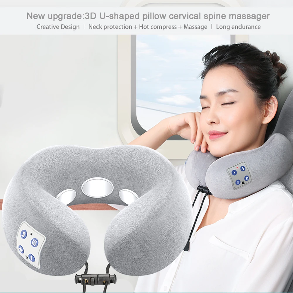 Neck Massager Electric U-Shape Travel Pillow Portable Neck Pillow Smart Magnetic Pulse Heated Neck and Shoulder Massager