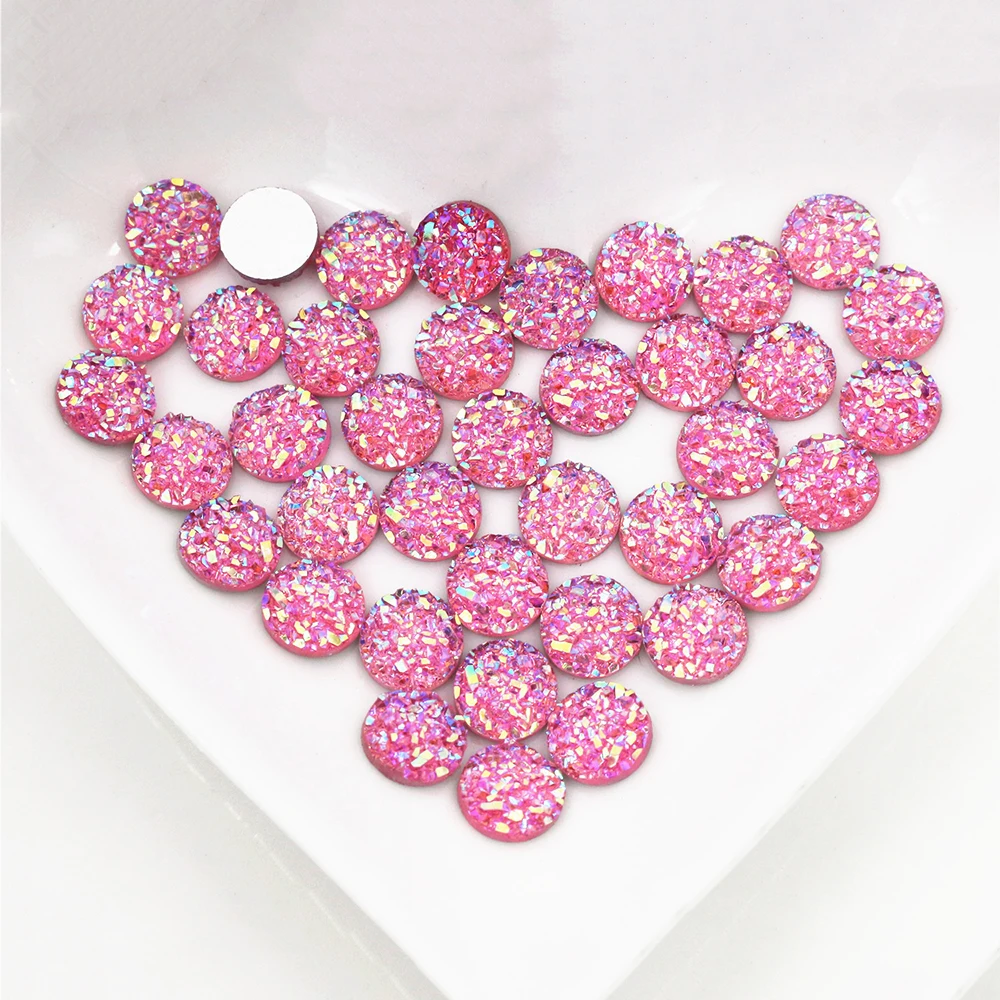 

New Fashion 8mm 40pcs Rose Red AB Colors Natural ore Style Flat back Resin Cabochons For Bracelet Earrings accessories-O5-06