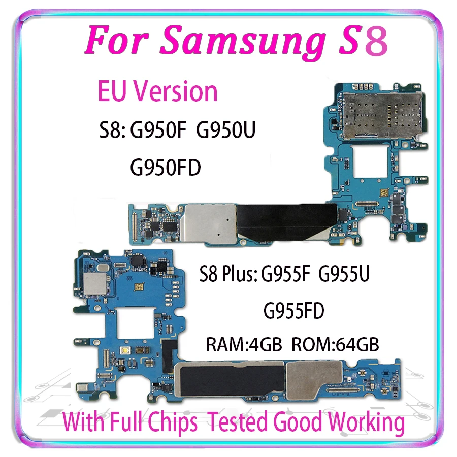 

Original MB For Samsung S8 Plus G955F G950F motherboard Unlocked Mainboard EU Version Android Plate With full chips