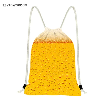 

ELVISWORDS Funny Beer Pattern Drawstring Bag Mens Sport Gym Bag Small Sack Pack for Kids Gift Bag Customized Your Logo Backpack