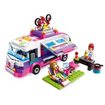 

2020 NEW lepining Enlighten Building Block Compatible Girls Friends camper van Outing Trip Bus 2 Figures for Girl Gift